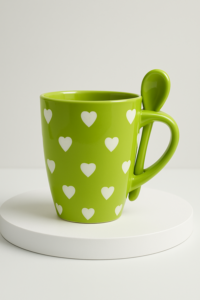 Kawaii Emerald Delight Mug with Spoon | Gift for Cute Enthusiasts