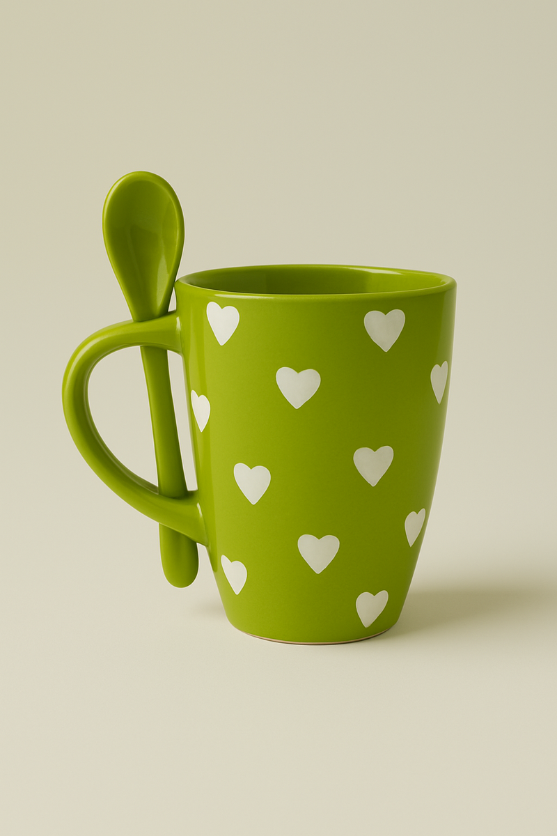 Kawaii Emerald Delight Mug with Spoon | Gift for Cute Enthusiasts