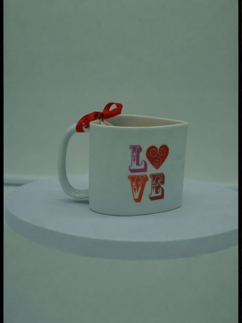 Angled 'LOVE' Heart Harmony Mug with Ribbon
