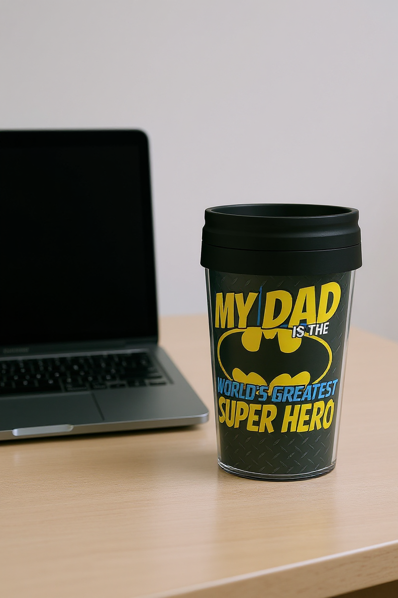 DC Batman My Dad is the World’s greatest Superhero Travel Tumbler