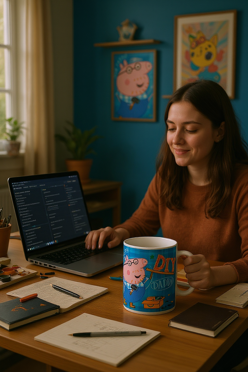 Peppa Pig’s Daddy Triumph Ceramic Mug & Keychain Gift Set | Gift for Peppa Pig Fans