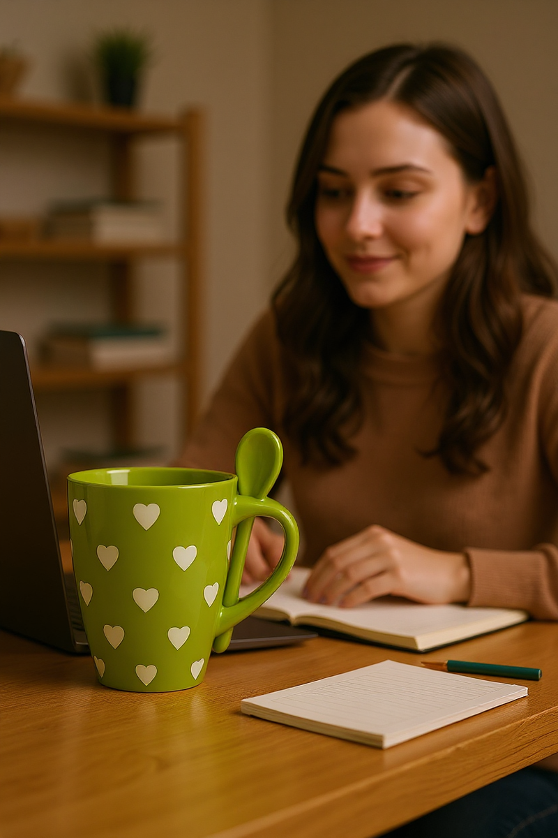Kawaii Emerald Delight Mug with Spoon | Gift for Cute Enthusiasts