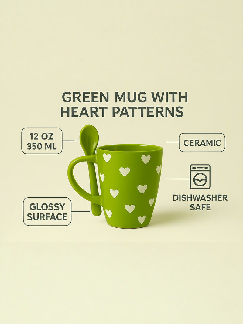 Kawaii Emerald Delight Mug with Spoon | Gift for Cute Enthusiasts