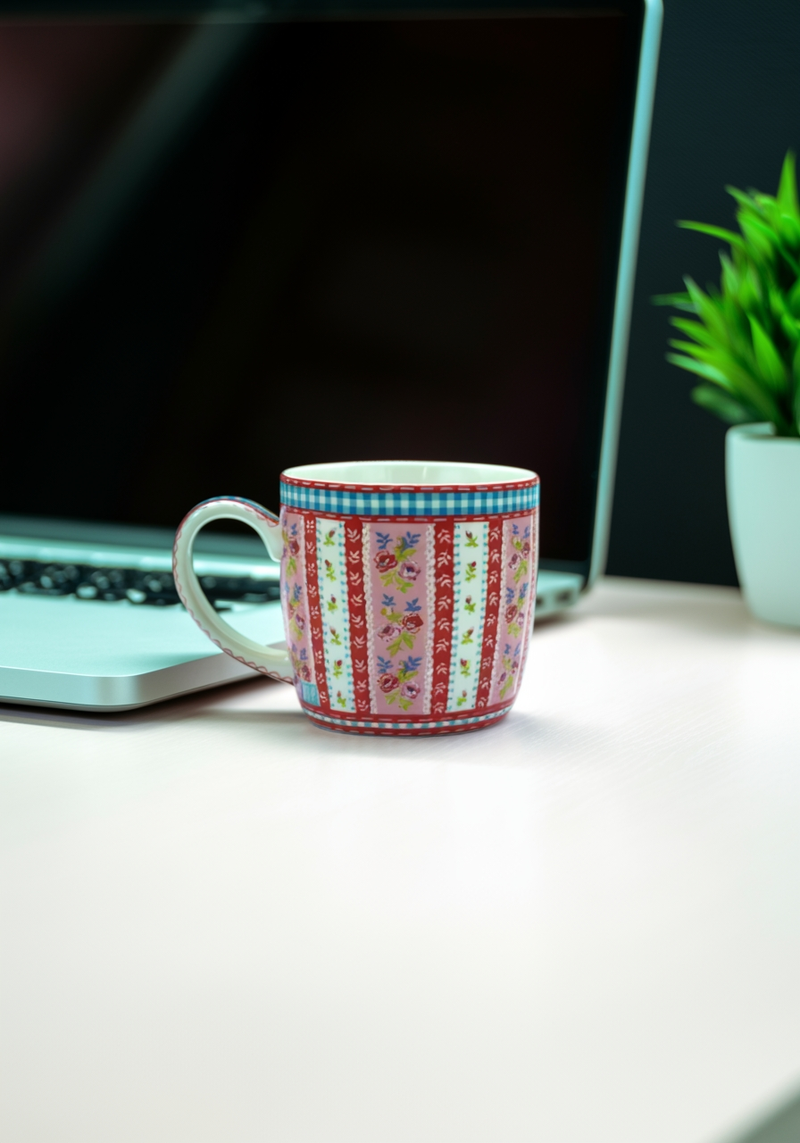 Pink &amp; Red Blossom Stripe Ceramic Mug | Gift for Floral Lovers&nbsp;