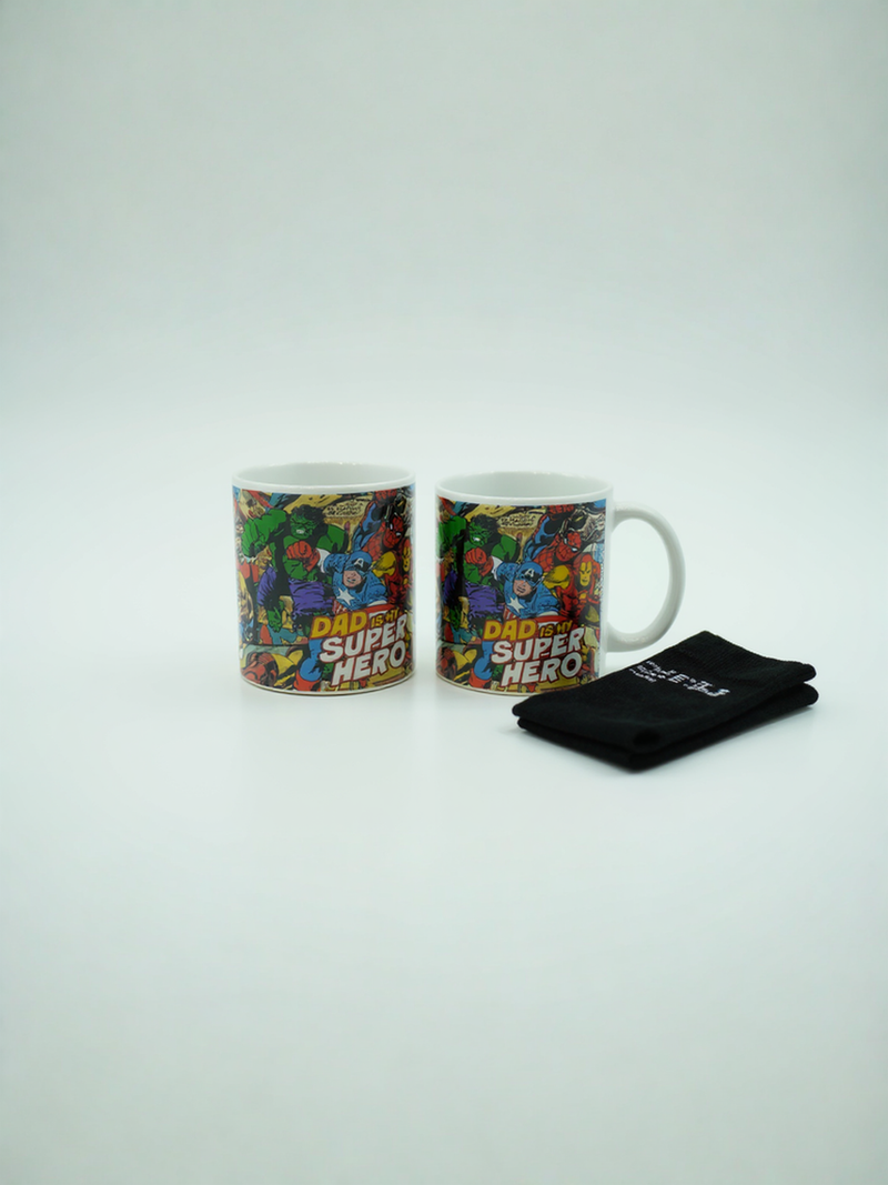 Marvel Comics Dad is My Superhero Ceramic Mug and Black Socks Gift Set