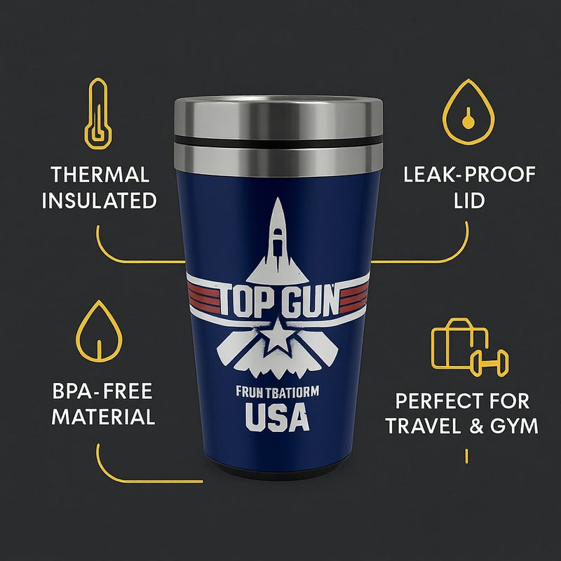 Top Gun Stainless Steel Tumbler– Fighter town USA Insulated Coffee Mug with Lid – Military Pilot Gift for Men of Aviation– Hot &amp; Cold Beverage Travel Cup
