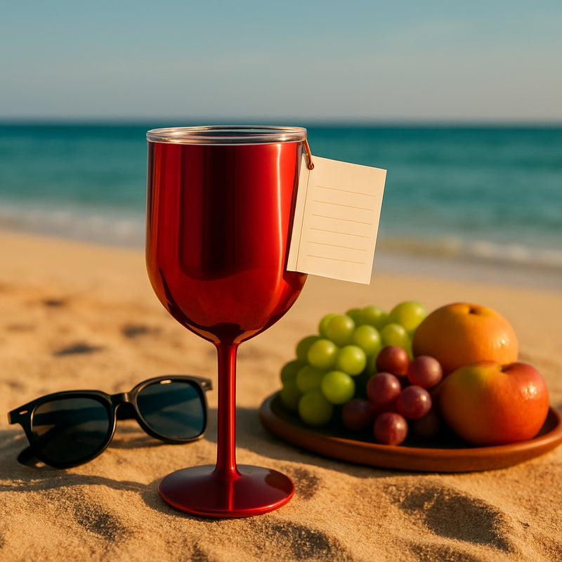 Stainless-Steel Wine-Red Tumbler with Lid & Tag–Insulated Glass for Beach Picnic Poolside |
