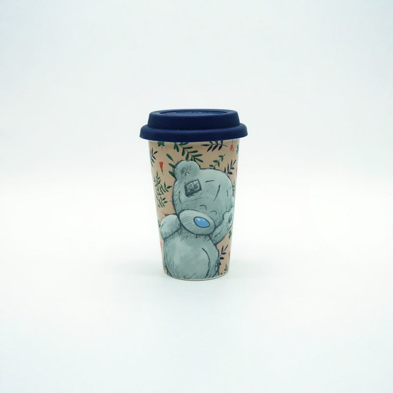 Cute Teddy Bear Coffee Tumbler | Reusable Travel Cup Bamboo Lid Leakproof