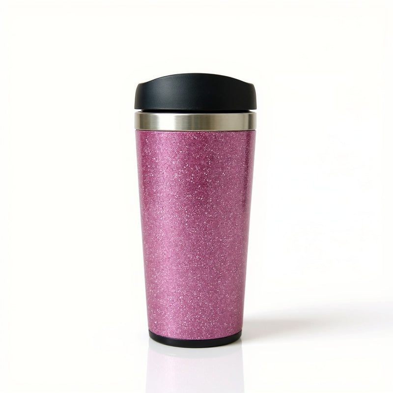 Pink Glitter Travel Mug | for Women – Stainless Steel Insulated Coffee Tumbler with Lid