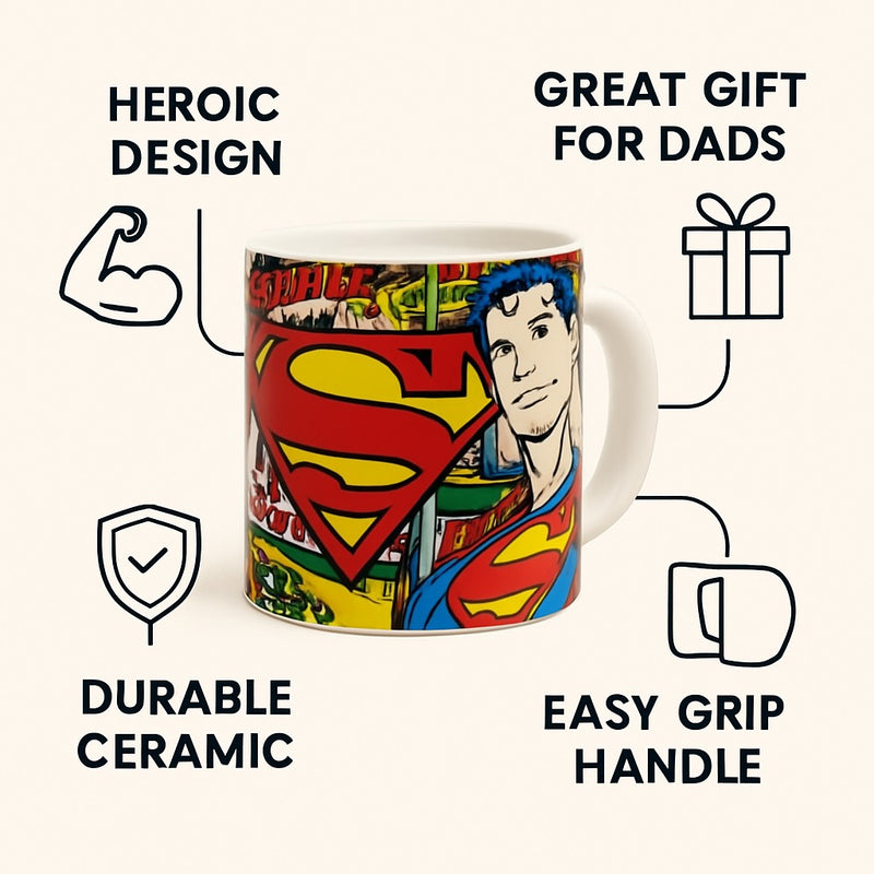 Superman Dad Cup-Heroic Coffee Mug | Super Dad Ceramic Cup from Son or Daughter