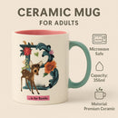 Disney Floral Bambi Deer Mug – Cute Ceramic Animal Cup Gift -Pink Interior with Blue Handle-11oz