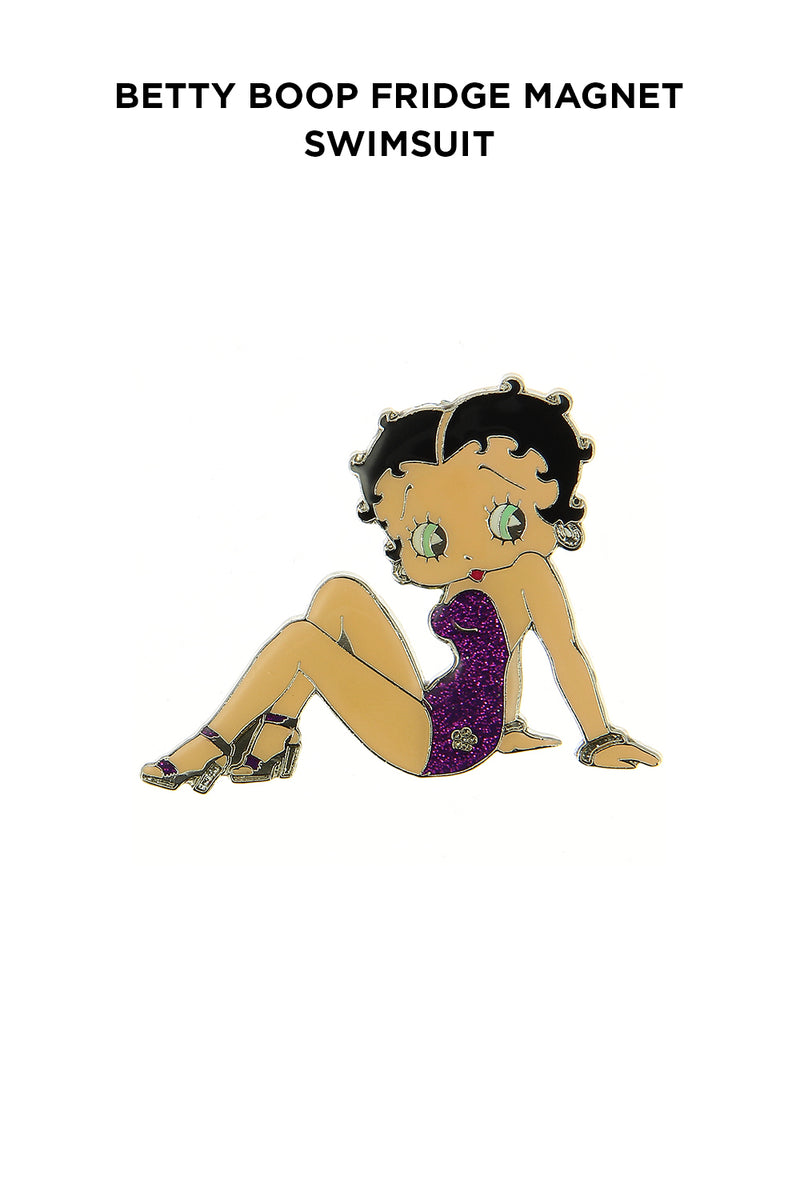 Betty Boop Fridge Magnet Swimsuit Betty is wearing a purple swimsuit and is in sitting pose. This is a gorgeous enamel figure fridge magnet from the popular Betty Boop Swimsuit range. It’s a beautiful gift idea for any Betty Boop fan. Exclusively Available at Reliance Gifts www.reliancegifts.co.uk