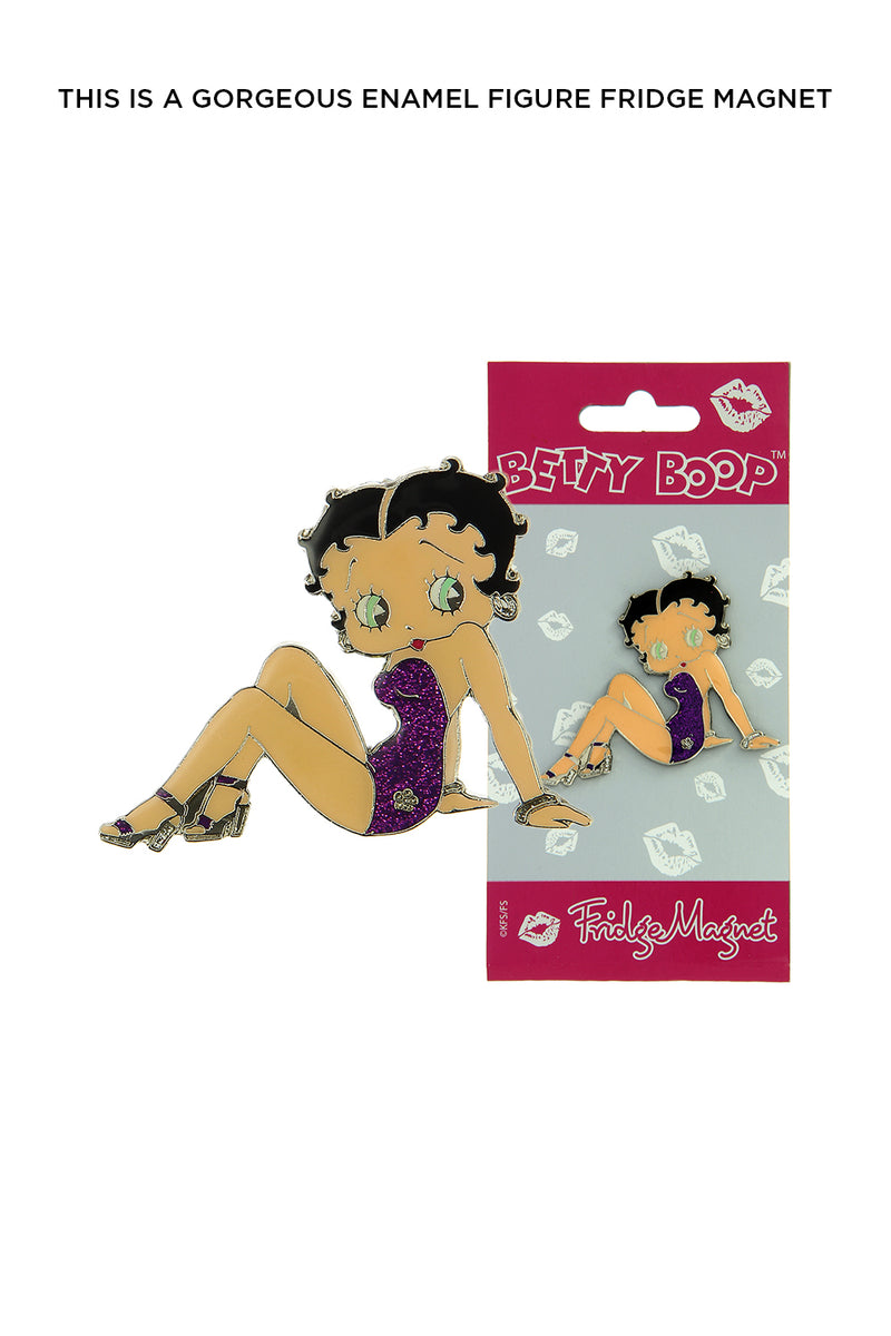 Betty Boop Fridge Magnet Swimsuit Betty is wearing a purple swimsuit and is in sitting pose. This is a gorgeous enamel figure fridge magnet from the popular Betty Boop Swimsuit range. It’s a beautiful gift idea for any Betty Boop fan. Exclusively Available at Reliance Gifts www.reliancegifts.co.uk