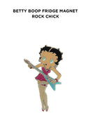 Betty Boop Fridge Magnet Rock Chick Betty is in a pink dress and posing with a guitar. This fridge magnet sticks easily to the fridge or any other magnetic surface.Betty Boop Rock Chic fridge magnet has a fine quality craftsmanship. Exclusively Available at Reliance Gifts www.reliancegifts.co.uk