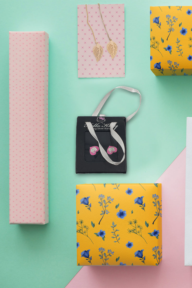 Hello Kitty 925 Original Sterling Silver Range Pink Enamel Heart Shaped Earrings