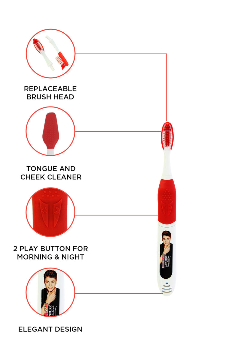 Justin Bieber Singing Toothbrush features the hits "As Long As You Love Me" and "Beauty and a Beat" by Justin Bieber. Join the brushing revolution by getting your Justin Bieber singing toothbrush today. Exclusively Available at Reliance Gifts www.reliancegifts.co.uk