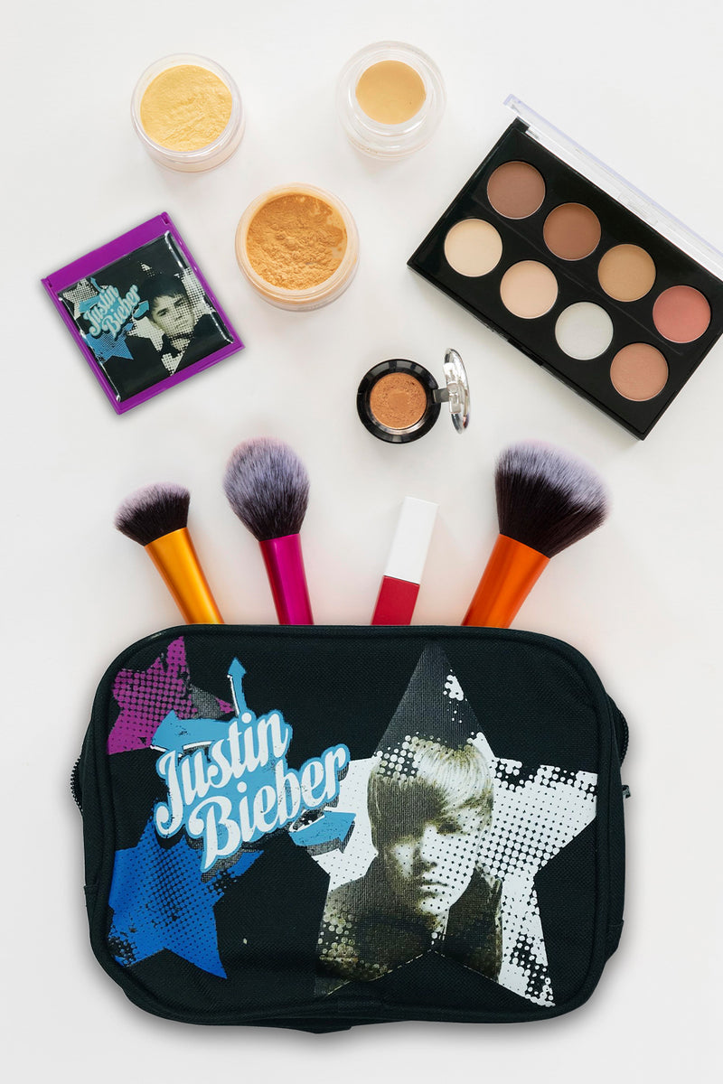 Justin Bieber Cosmetic Case Black With Zip And Compact Mirror Girls/Boys Gift Set