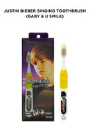 Justin Bieber singing toothbrush (Baby & U Smile) is designed in USA and looks great with a cute picture of Justin Bieber on the handle.2 buttons = 2 songs; one for brushing in the morning, one for night. Each song plays for the dentist-recommended two minutes. Batteries are included and replaceable.