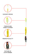 Justin Bieber Manual Toothbrush-Yellow Join the brushing revolution by getting your Justin Bieber toothbrush today. The unique stand-up design brush head will not touch the counter, keep hygiene and help children to clean their teeth more effectively. It will prevent tooth decay and oral problems.
