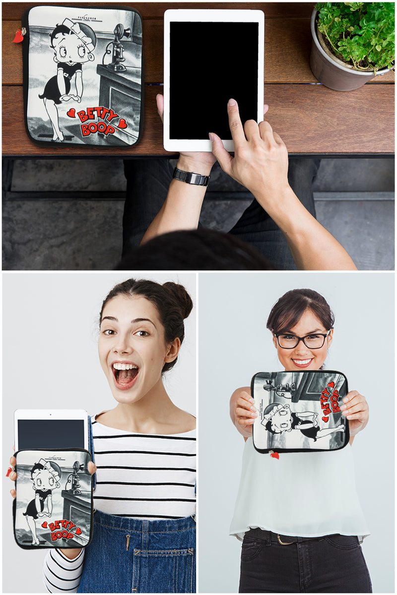 Betty Boop Theme Ipad Case Betty Boop Theme iPad Cover is made of High Quality Neoprene. This is a brand new in original packaging with tag ipad case and it is light .It protects the iPad from impact and dust damage. Exclusively Available at Reliance Gifts www.reliancegifts.co.uk